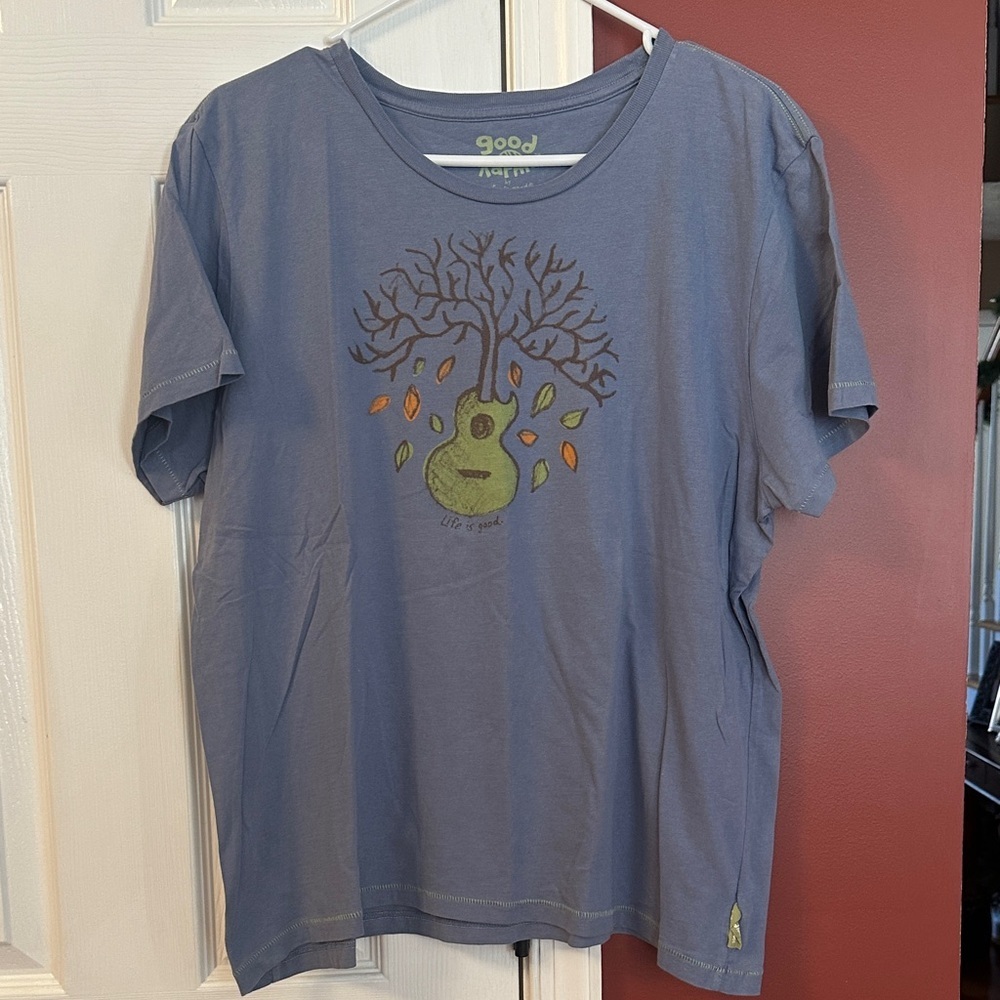 good karma Blue Tee with Tree and Guitar Art
